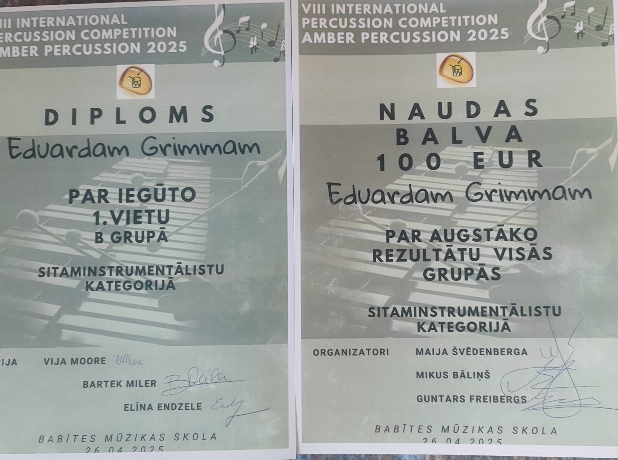 AKCMV audzēknim izcili panākumi sitaminstrumentspēles konkursā