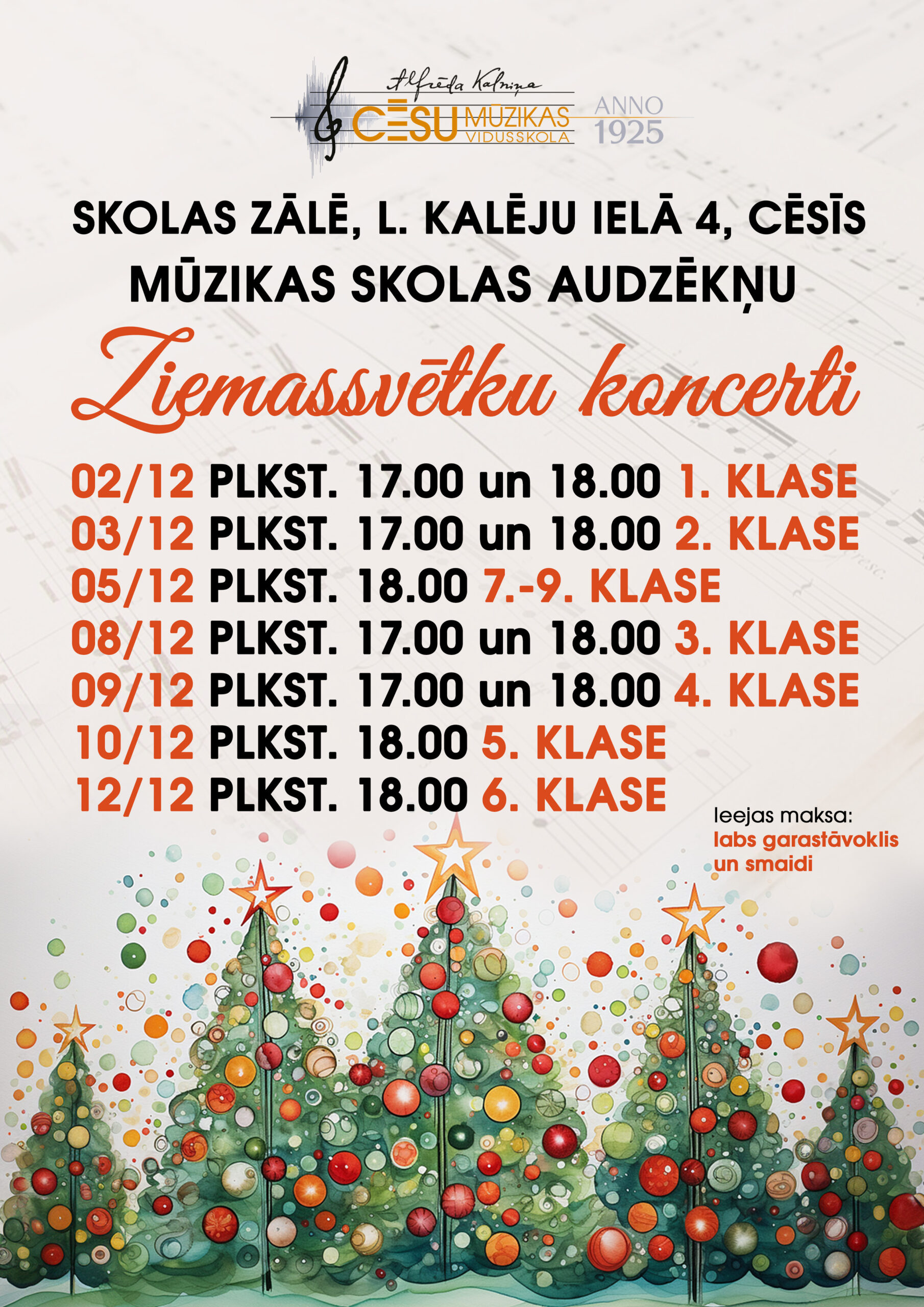 Mūzikas skolas Ziemassvētku koncertu afiša