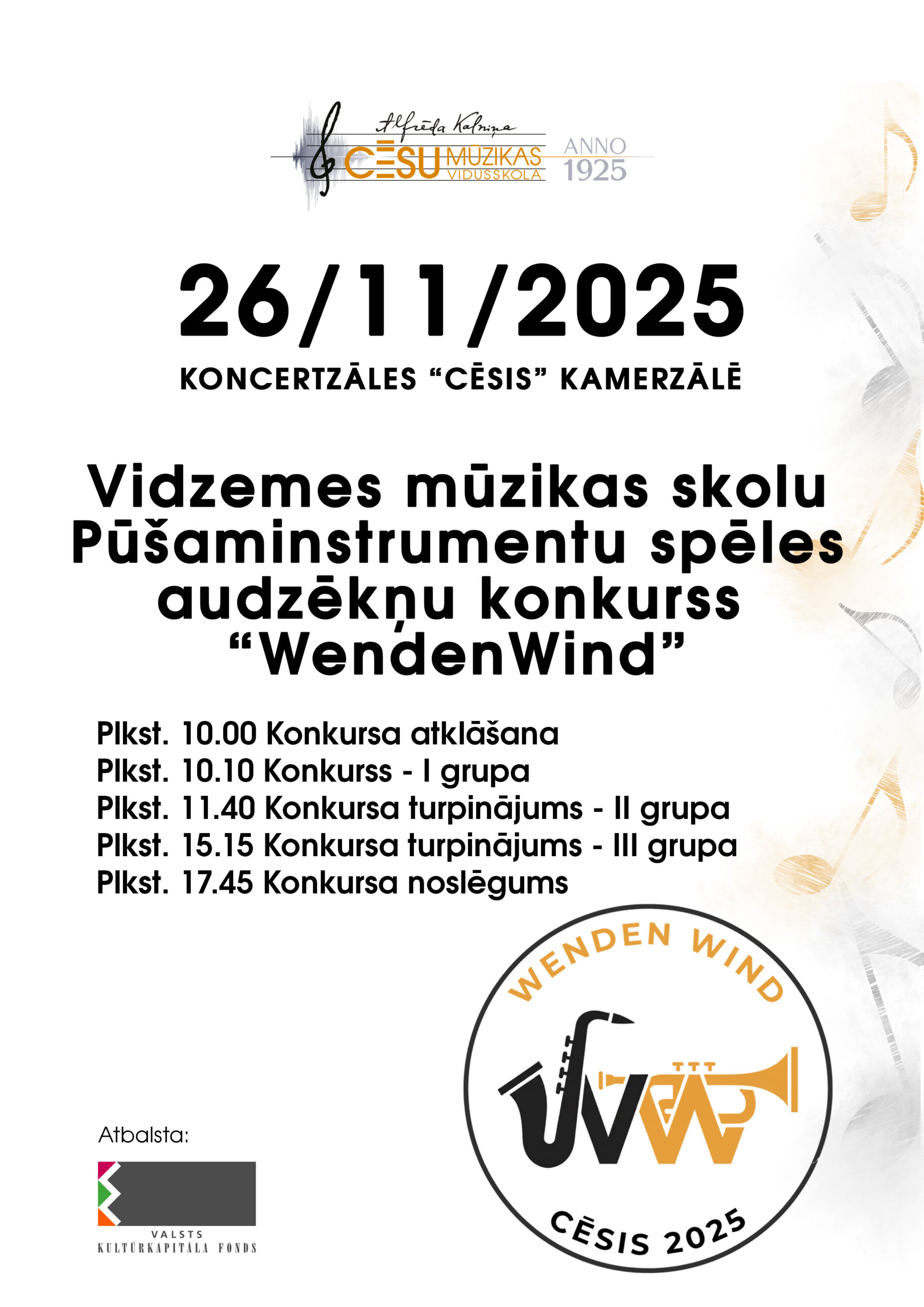 Vidzemes mūzikas skolu pūšaminstrumentu spēles audzēkņu konkurss “WendenWind”